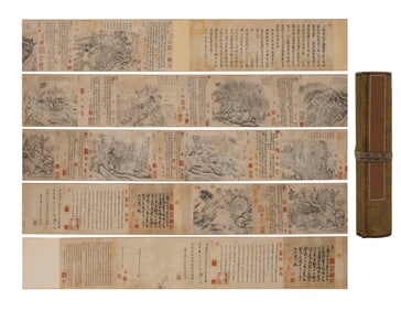 A Chinese painting of Calligraphy and Landscape Architecture,Unknow mark