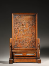 A figure carved bamboo screen,Qing Dynasty,China