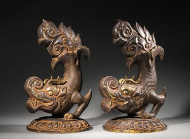 A pair of gilding copper ornaments,Qing Dynasty,China