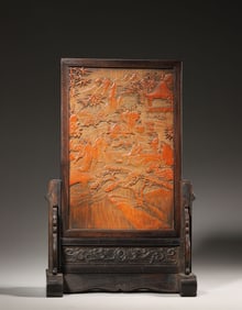 A figure carved bamboo screen,Qing Dynasty,China