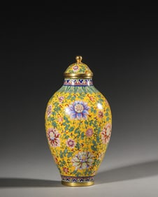 A flower patterned copper enamel jar,Qing Dynasty,China