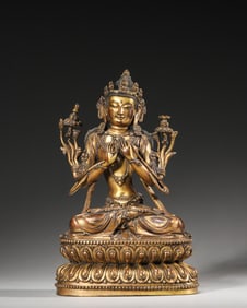 A gilding copper Avalokitesvara statue,Ming Dynasty,China