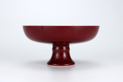 QIANLONG RED GLAZE STEM PLATE FROM THE QING DYNASTY