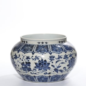 MING DYNASTY BLUE AND FLOWER PATTERN JAR