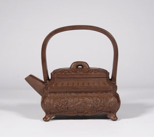 CHINESE FLORAL PATTERN PURPLE CLAY POT