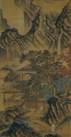 A CHINESE MING DYNASTY LANDSCAPE PAINTING BY DAI JIN