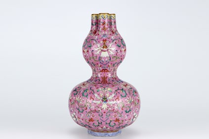 QING DYNASTY PASTEL FLOWER PATTERN GOURD BOTTLE