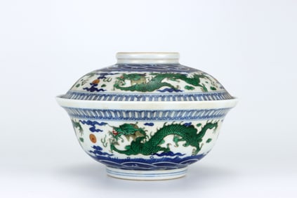 QING DYNASTY DRAGON PATTERN COVERED BOWL