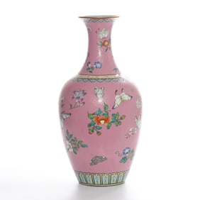 QIANLONG PASTEL BUTTERFLY VASE FROM QING DYNASTY