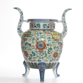 QING DYNASTY COLORFUL FLOWER PATTERN INCENSE BURNER