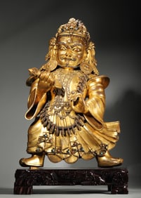 QING DYNASTY GILT BRONZE GUARDIAN STATUE