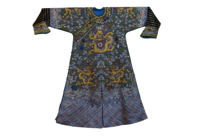 QING DYNASTY BLUE AND YELLOW DRAGON ROBE