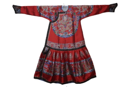 QING DYNASTY DRAGON ROBE WITH RED DRAGON PATTERN