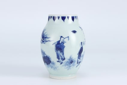 QING DYNASTY BLUE AND WHITE FIGURE JAR