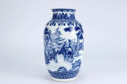 QING DYNASTY BLUE AND WHITE FIGURE JAR