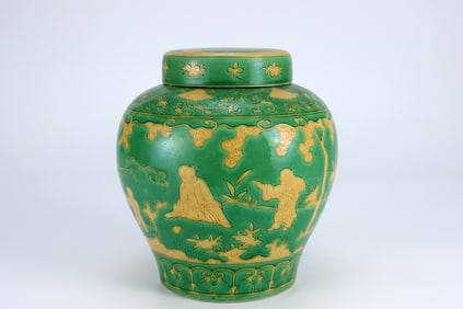 MING DYNASTY YELLOW GLAZE FIGURE JAR