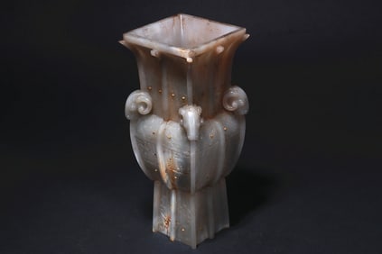 SHANG DYNASTY WHITE JADE FOUR-GOAT SQUARE STATUE