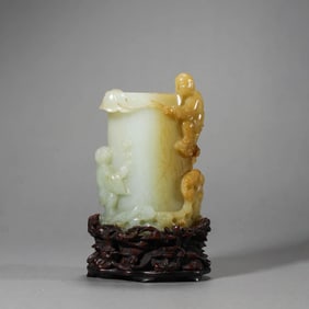 Carved Jade Boy Flower Receptacle