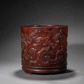 Rosewood Chilong Brush Pot