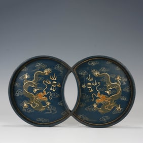 Gold Painted Lacquer Dragon and Cloud Conjoined Dish