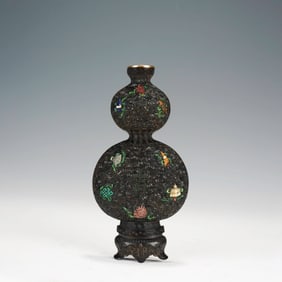 Hardstone Inlaid Sandalwood Wall Vase