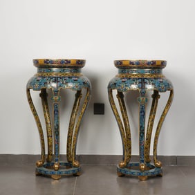 Pair of Cloisonne Enamel Stools
