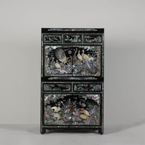 Wood Inlaid Mop Flower and Bird Cabinet