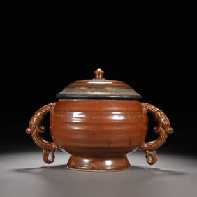Aubergine Glaze Double-Eared Incense Burner and Cover