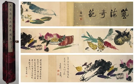 Wang Xuetao mark, Chinese Fruits painting, Ink and Color on Paper, Hand Scroll