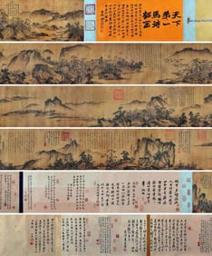 Ma Yuan mark, Chinese Landscape painting, Ink and Color on Silk, Hand Scroll