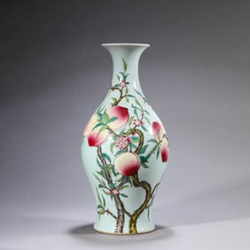 Famille Rose Fortune&Longevity Olive-Shape Vase