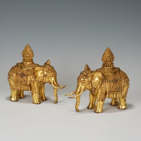Pair of Gilt Bronze Elephant Statues