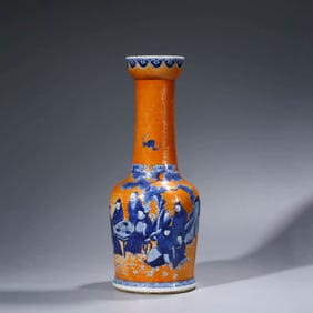 Iron-red Glaze Blue and White Figure Story Vase