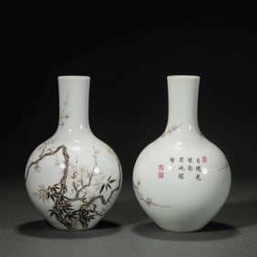 Pair of Grisaille Glaze Tianqiuping