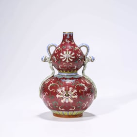 Red-glazed Famille Rose Double-gourd-shaped Vase