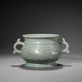 Ru-Type Silver Inlaid Double-Eared Censer