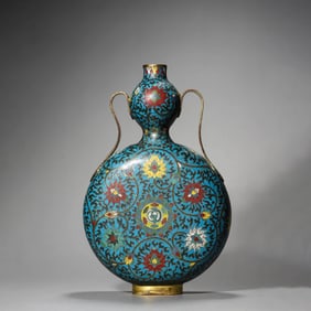 Cloisonne Enamel Interlocking Lotus Double-Gourd-Shaped Vase