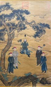 Lang Shining mark, Chinese Hunting painting, Ink and Color on Silk, Hanging Scroll