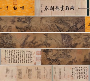 Chen Rong mark, Chinese Landscape painting, Ink on Silk, Hand Scroll