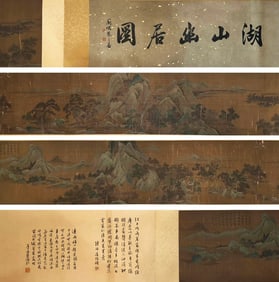 Wen Zhengming mark, Chinese Scholars painting, Ink and Color on Silk, Hand Scroll