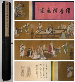 Tang Yin mark, Chinese Dharma painting, Ink and Color on Silk, Hand Scroll