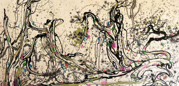 Wu Guanzhong mark, Chinese Wonderful World painting, Ink and Color on Paper, Mounted