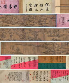 Ni Zan mark, Chinese Landscape painting, Ink and Color on Silk, Hand Scroll