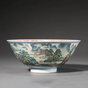 Famille Rose Landscape Bowl