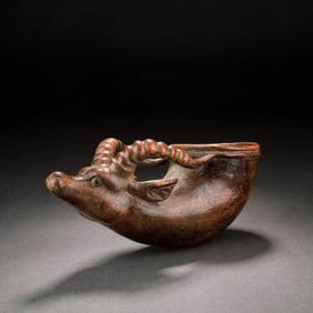 Carved?Wood?Ram-Head?Cup