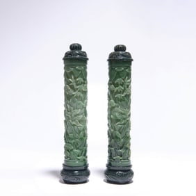 Spinach-Green Jade Landscape Incense Tube