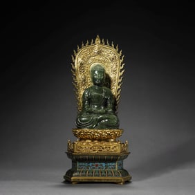 Spinach-green Jade Shakyamuni Statue