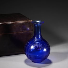 Blue Glassware Inscribed Vase