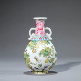 Famille Rose Gourd Pear-Shape Vase