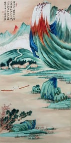 Zhang Daqian mark, Chinese Landscape painting, Ink and Color on Paper, Hanging Scroll